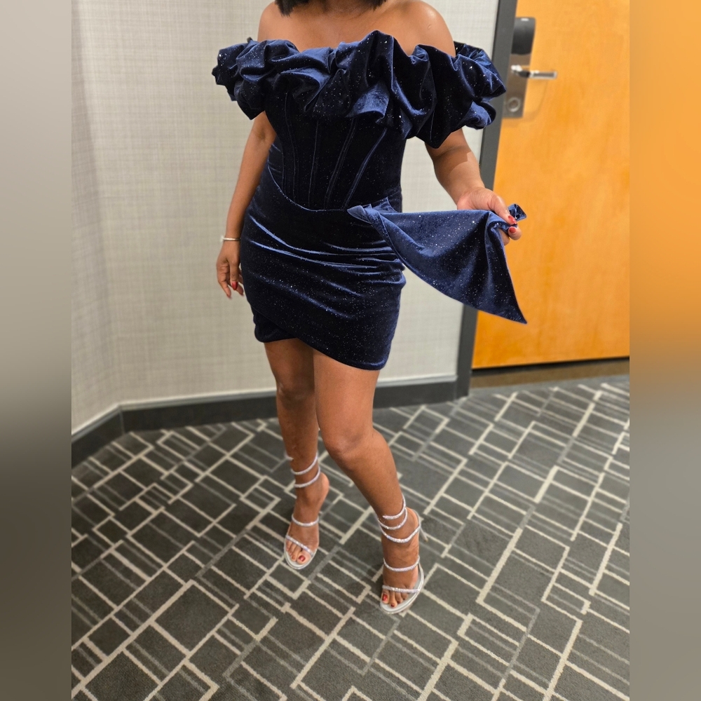 Lavish Alice Blue Off-Shoulder Bodycon Dress